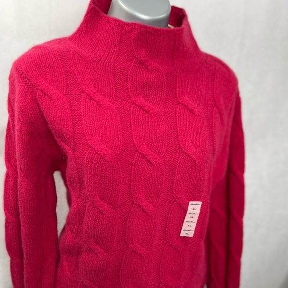 Magenta pink mock neck cable knit sweater by Eddie Bauer, NWT, wool and angora - Picture 4 of 8